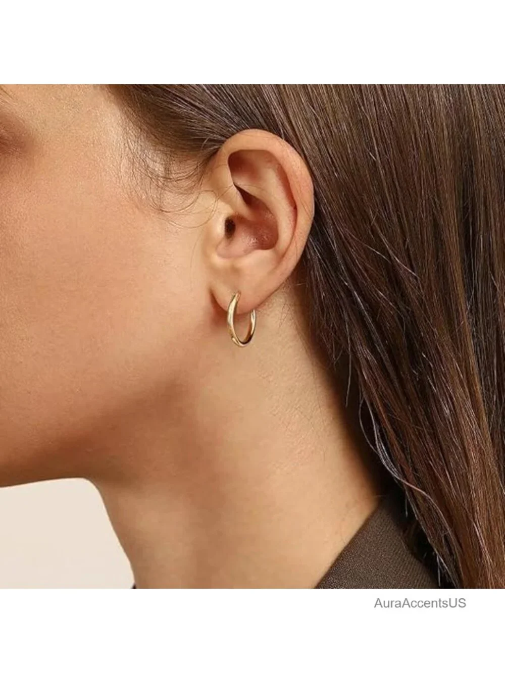 14K Gold Plated Hoop Earrings for Women Round Chunky 4mm Tube Thick